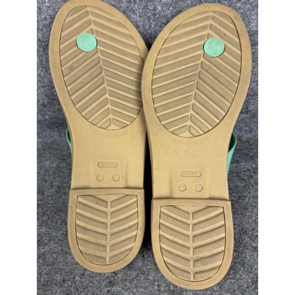 Crocs Sandals Womens Size 7 Mint Green Tan Flip Flop Thong Comfort Slip On Beach - Picture 7 of 7